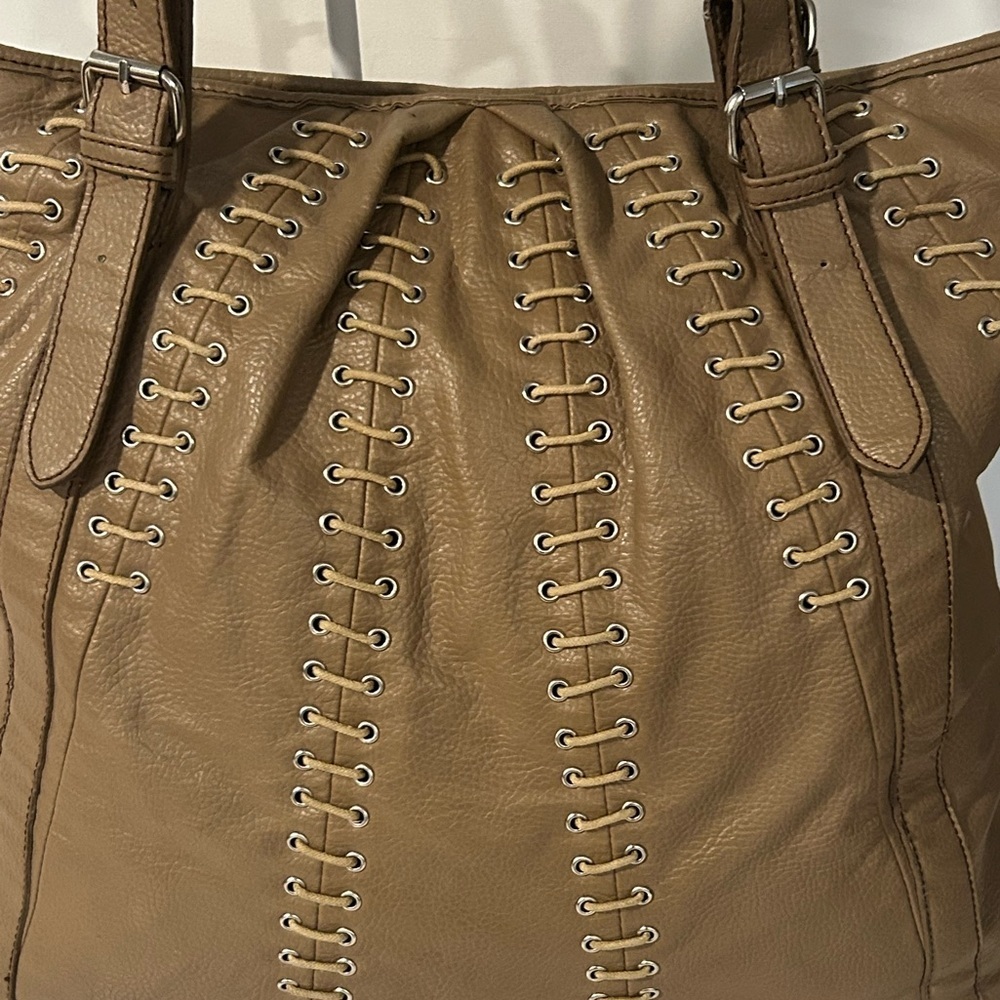 Barneys New York Brown Leather Lace-Up Tote Bag Large Slouchy Shoulder Bag Boho - Picture 9 of 16